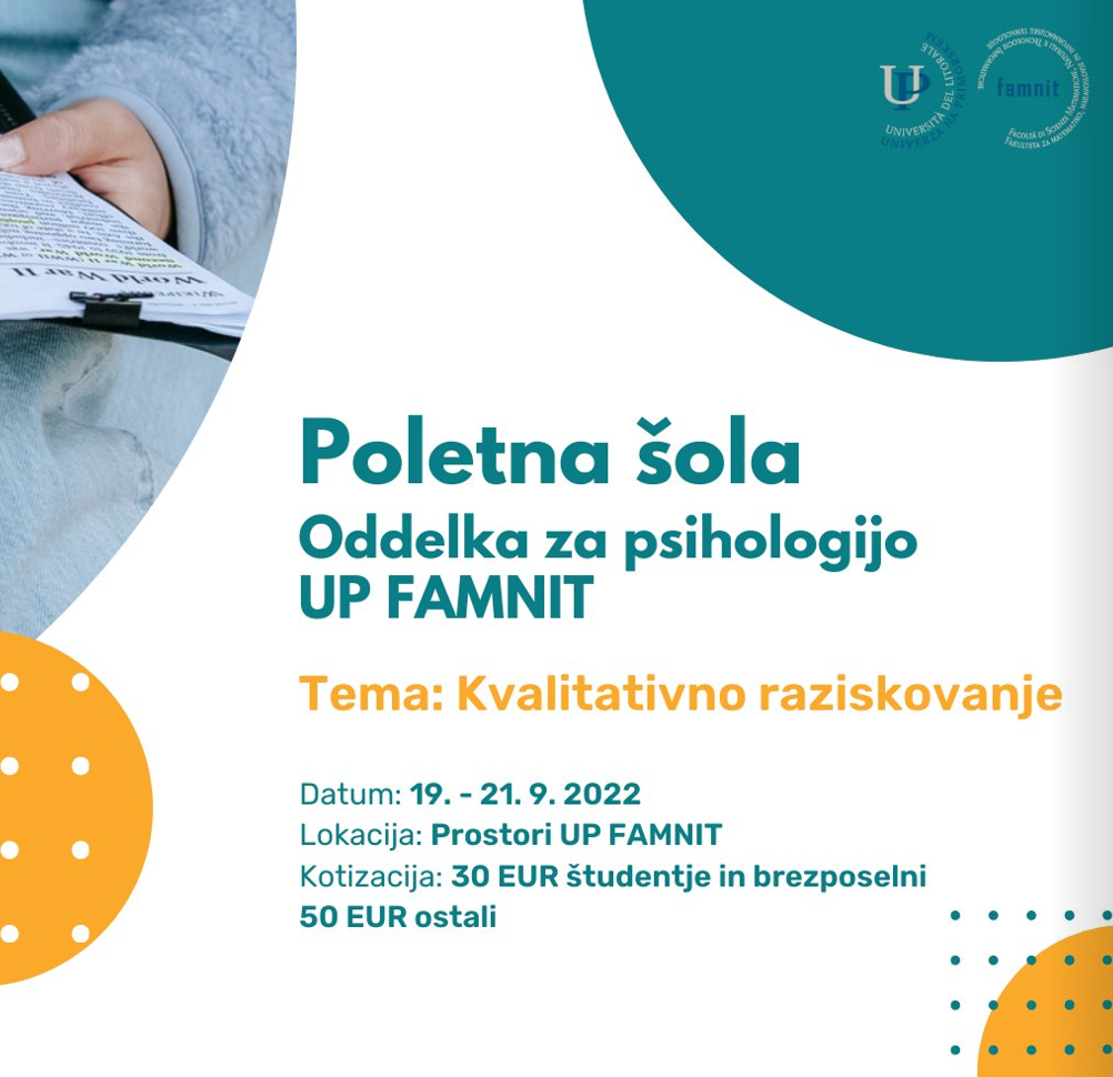 Poletna šola Oddelka za psihologijo UP FAMNIT