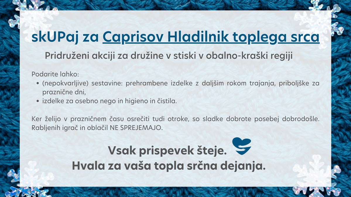 Stopimo skupaj in pomgajmo družinam: Caprisova akcija Hladilnik toplega srca