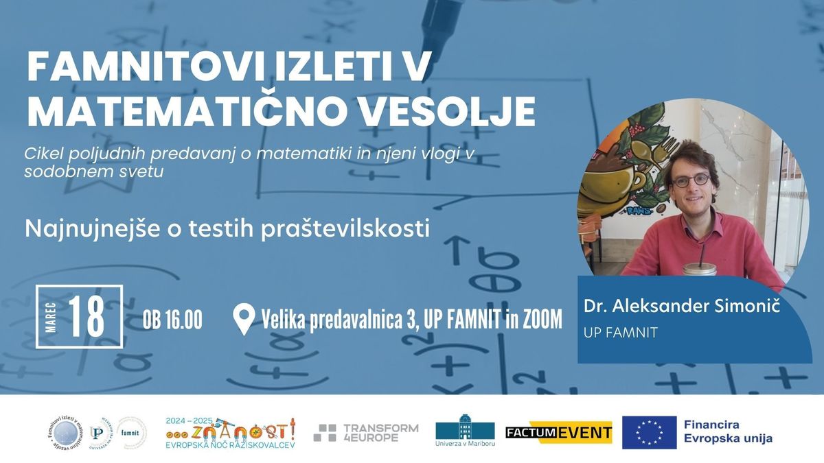 FAMNITovi izleti: Aleksander Simonič in najnujnejše o testih praštevilskosti